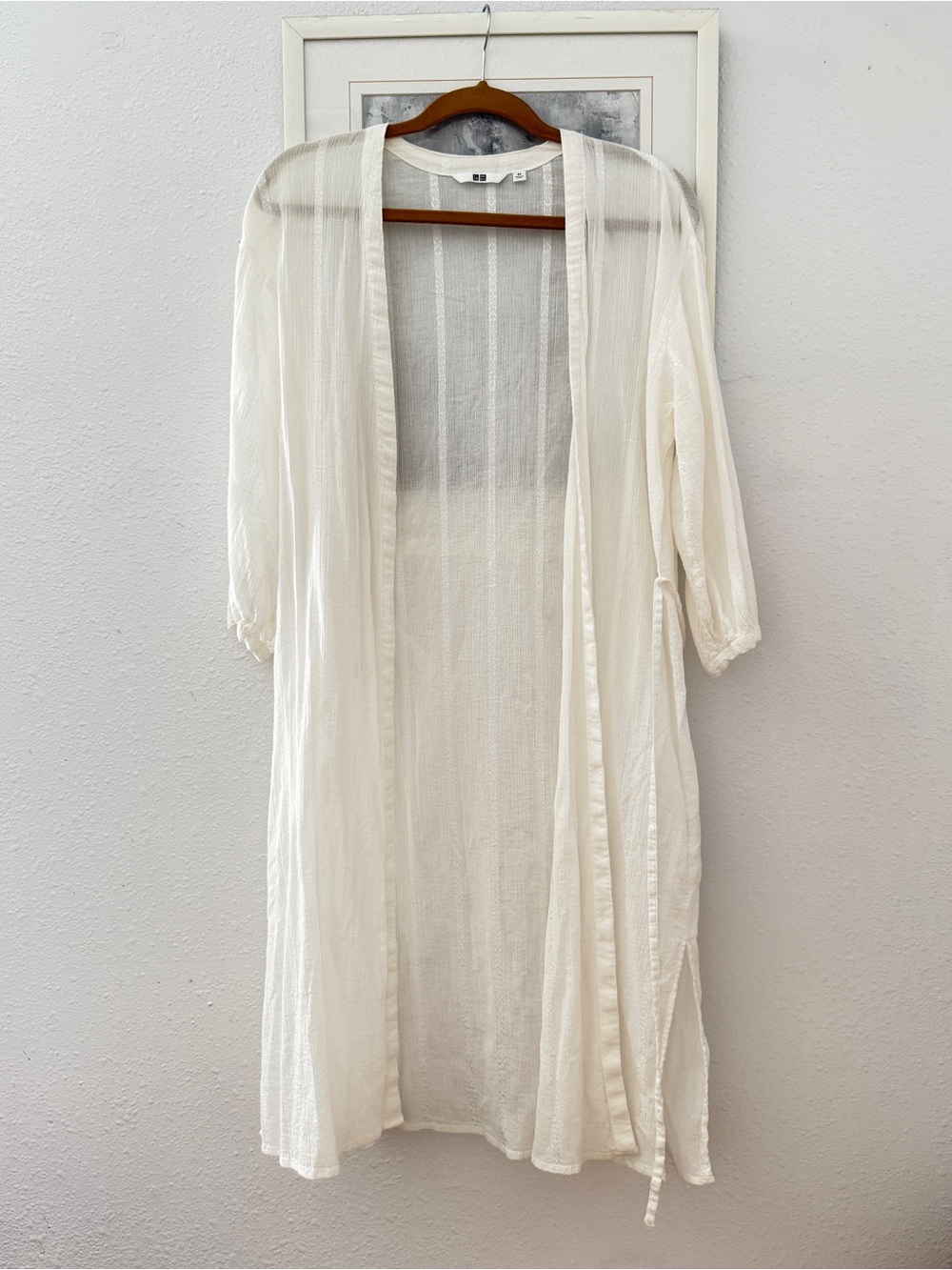 Uniqlo 3/4 Sleeve Cover-up Women’s XS X-Small White Tie Waist Cardigan
